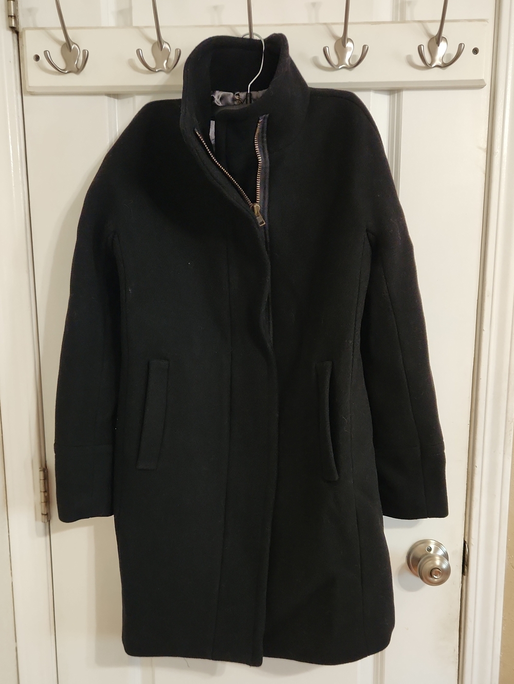 J. Crew Black Wool-Blend Stand-Collar Pea Coat